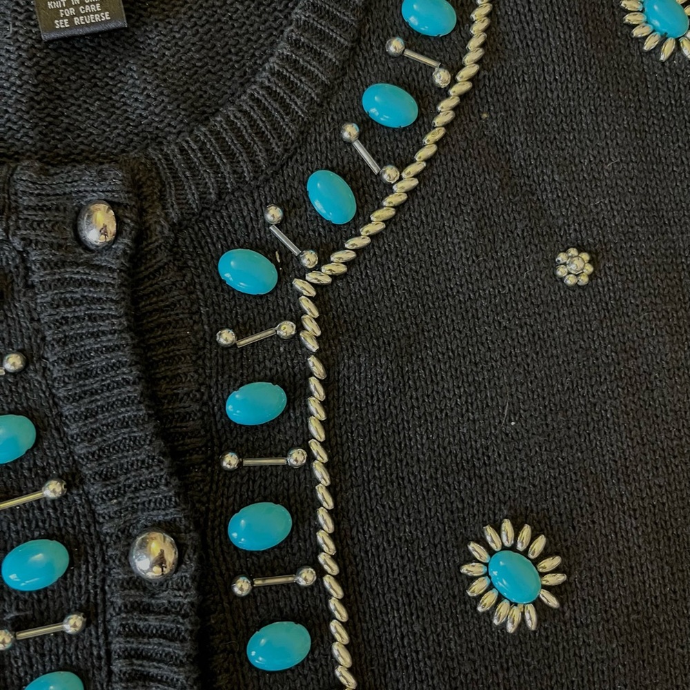 Le Chois size m dark black with turquoise and silver pieces sweater